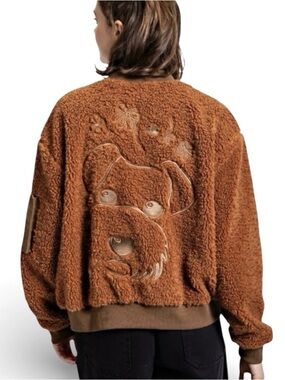 0011 Easel  Brown Sherpa Teddy Bear Bomber Jacket